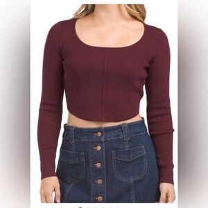 House of Harlow 1960 Maroon Luxe Ribbed Sculpt Knit Bustier Crop Top Size Large